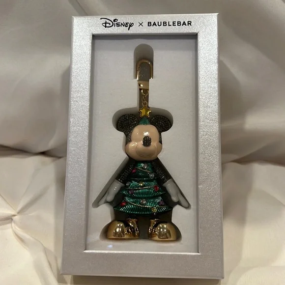 DISNEY X BAUBLEBAR Mickey Mouse Christmas Tree Crystal Bag Charm NWT Keychain - Picture 3 of 10